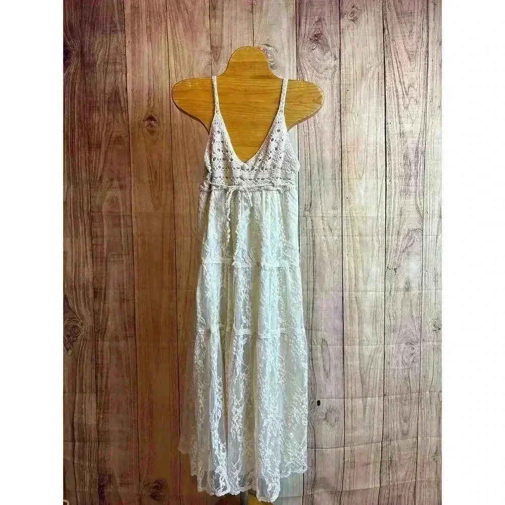 Dazzlin for Brilliant Girls Lace and Crochet Boho Dress Cream Size S READ